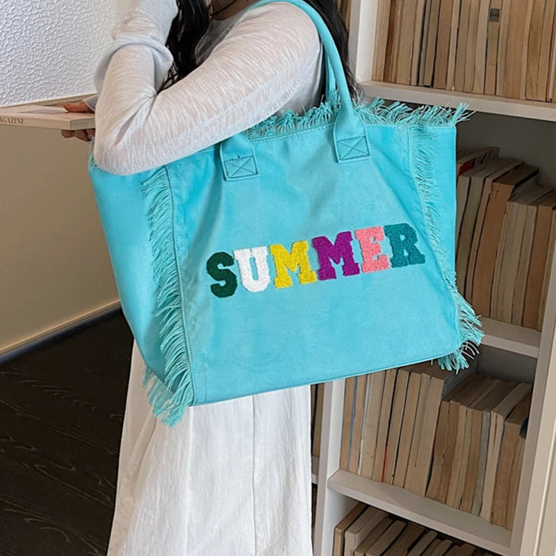 Tassel Letter Canvas Bag Korean Fashion Simple Handbag Large Capacity Tote Bags Women Commuter Shoulder Bag Summer Vacation Bag
Tassel Letter Canvas Bag Korean Fashion Simple Handbag Large Capacity Tote Bags Women Commuter Shoulder Bag Summer Vacation Bag