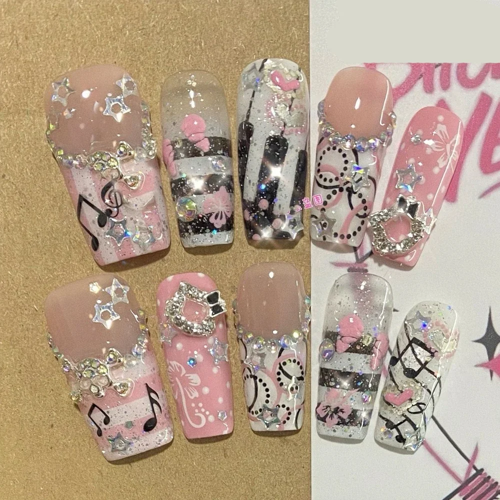 Y2K Spicy Girl Long Coffin Handmade Press On Fake Nail Glitter Sequins Diamond Five-Pointed Star Musical Note Reusable Fake Nail
Y2K Spicy Girl Long Coffin Handmade Press On Fake Nail Glitter Sequins Diamond Five-Pointed Star Musical Note Reusable Fake Nail