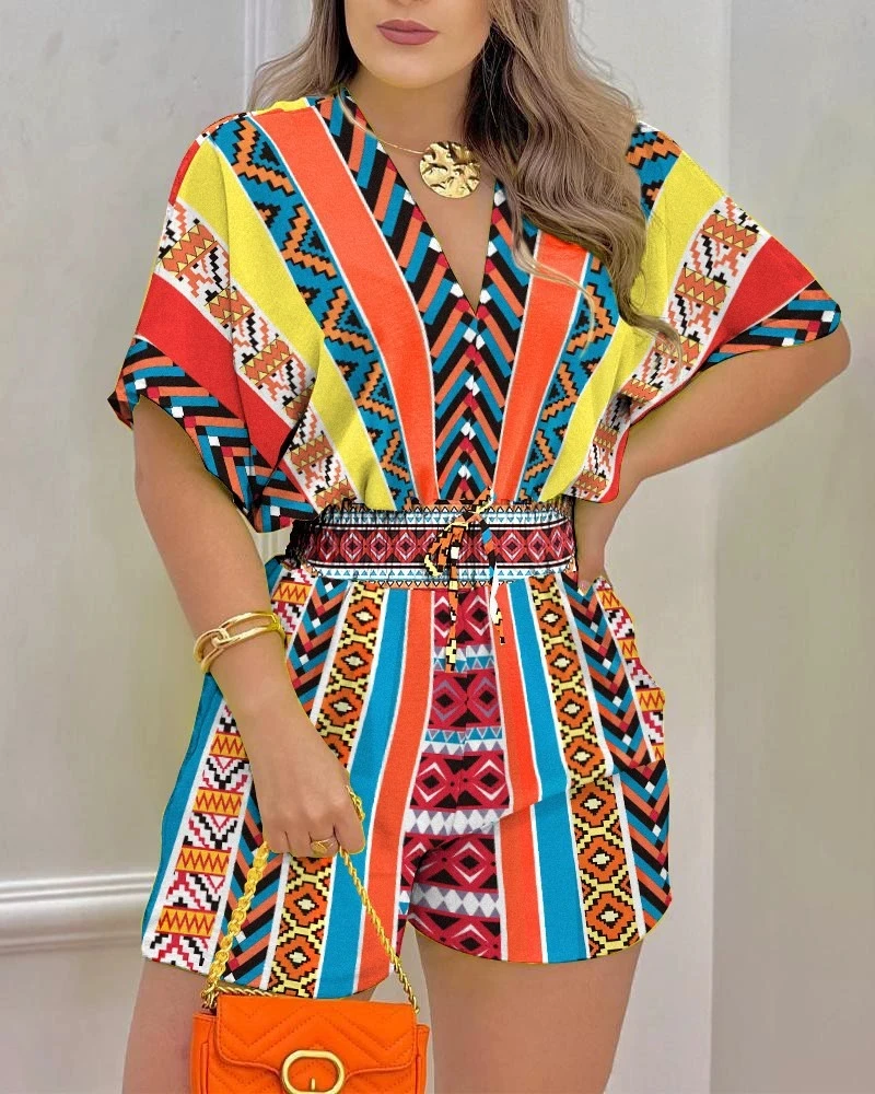 Весенне-летний женский новый свободный повседневный женский комбинезон с геометрическим принтом и эластичной резинкой на талии и короткими рукавами, женский комбинезон
Весенне-летний женский новый свободный повседневный женский комбинезон с геометрическим принтом и эластичной резинкой на талии и короткими рукавами, женский комбинезон