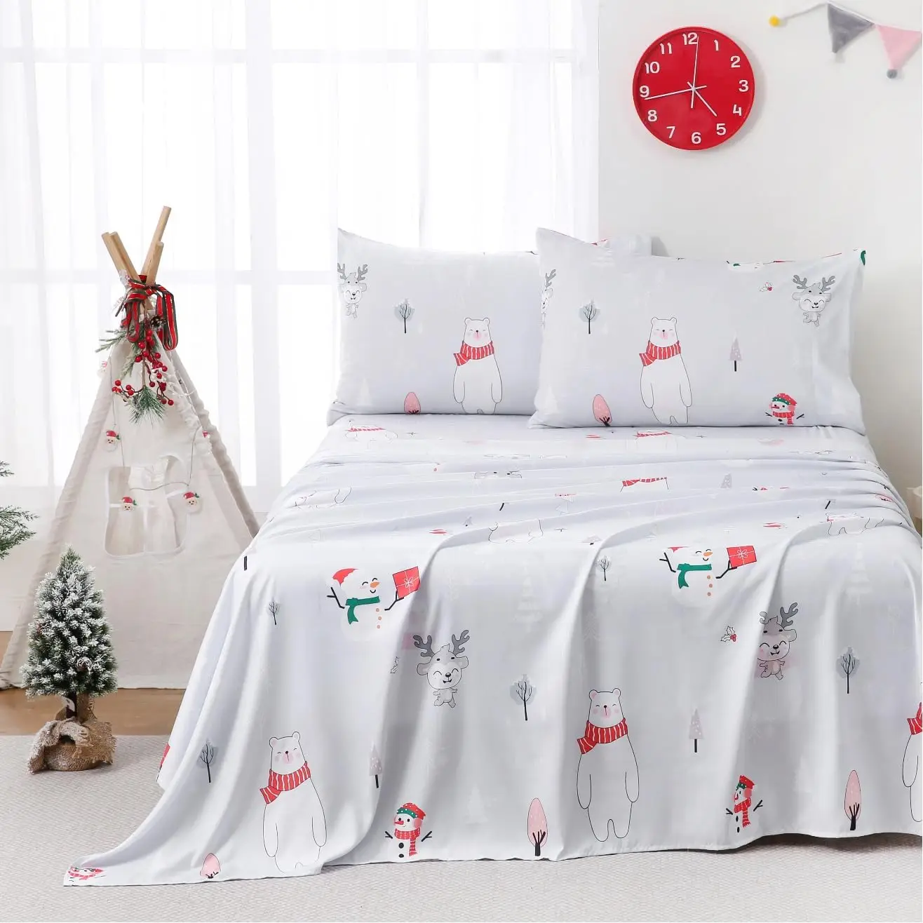 Kids Christmas Sheets Full Size, Light Grey Bear Snowmen Bedding Set for Boys Girls, 4 Pieces Microfiber Deep Pocket
Kids Christmas Sheets Full Size, Light Grey Bear Snowmen Bedding Set for Boys Girls, 4 Pieces Microfiber Deep Pocket