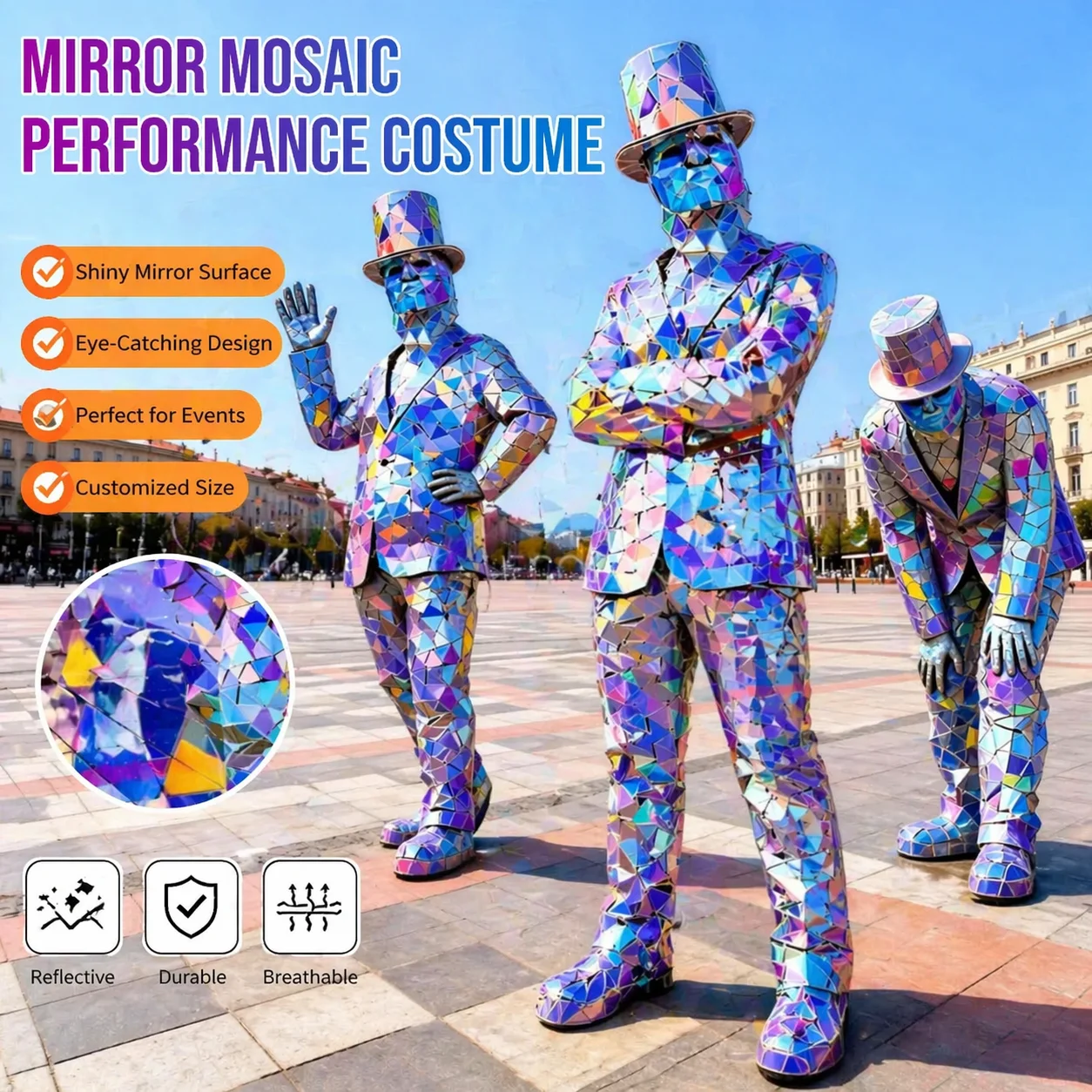 Hand Sewn Mirror Suit Men Shiny Stage Performance Costume Nightclub Party Outfit Halloween Mirror Clothing with Colorful Mirror
Hand Sewn Mirror Suit Men Shiny Stage Performance Costume Nightclub Party Outfit Halloween Mirror Clothing with Colorful Mirror