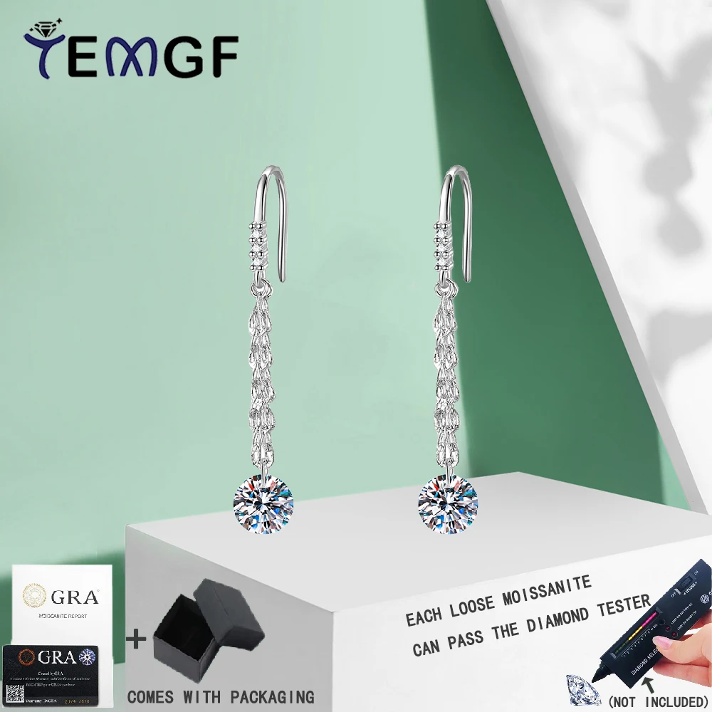 TEMGF S925 Sterling Silver Tassel Earrings D Color Moissanite Drop Ear Studs for Women Girls Party Fashion Fine Jewelry With GRA
TEMGF S925 Sterling Silver Tassel Earrings D Color Moissanite Drop Ear Studs for Women Girls Party Fashion Fine Jewelry With GRA