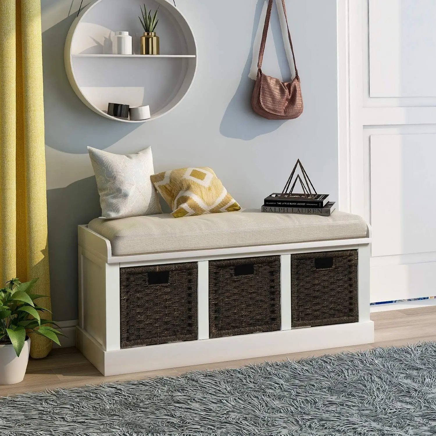 Storage Bench, White, entryway shoe bench, The removable linen blend cushion,Versatile Storage wooden bench fashion
Storage Bench, White, entryway shoe bench, The removable linen blend cushion,Versatile Storage wooden bench fashion