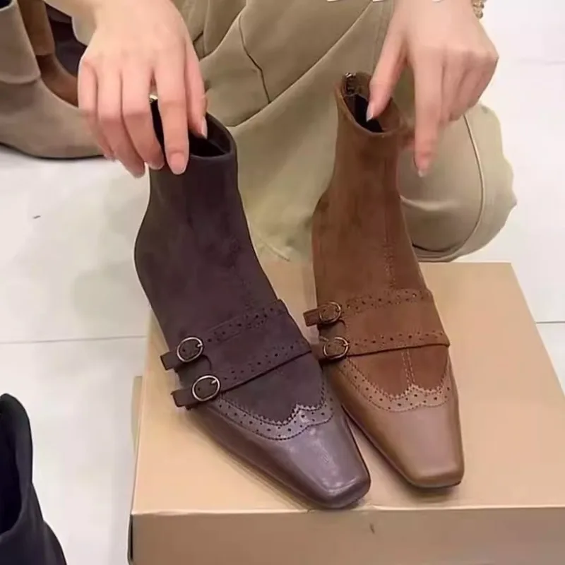 Винтажные ботильоны внутри, стильные замшевые туфли с квадратным носком и пряжкой на молнии, мягкая подошва, нескользящие туфли на низком каблуке
Винтажные ботильоны внутри, стильные замшевые туфли с квадратным носком и пряжкой на молнии, мягкая подошва, нескользящие туфли на низком каблуке