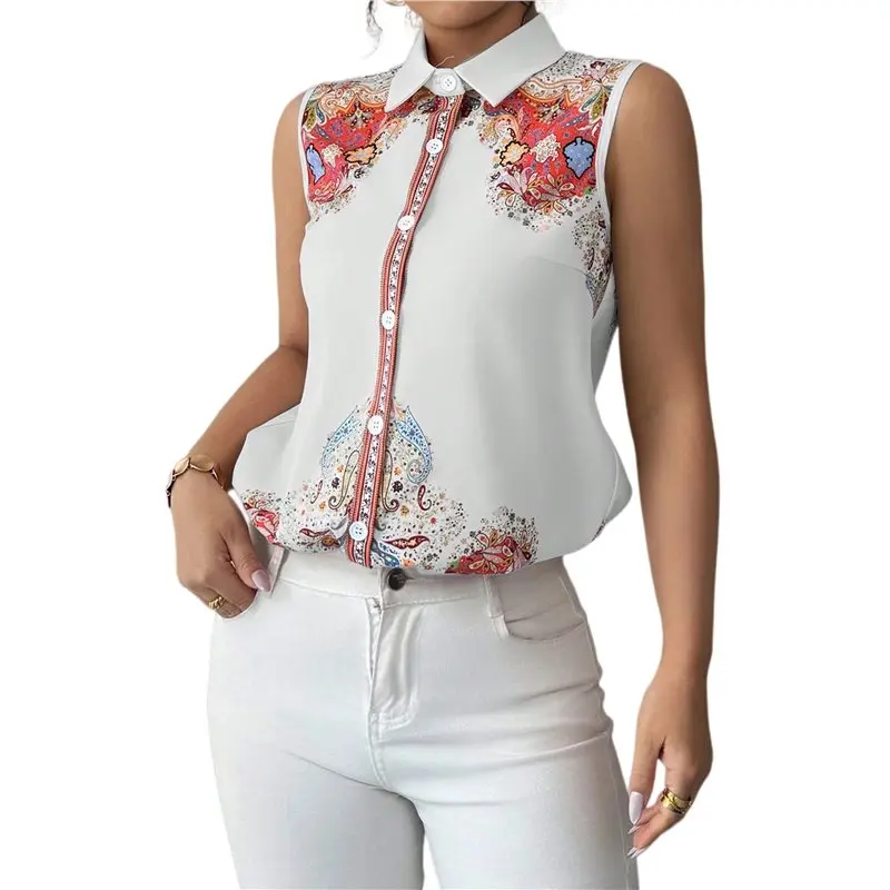 NEW-Women Collared Sleeveless Print Button Down Shirts Blouses Casual Basic V Neck Tank Tops For Work
NEW-Women Collared Sleeveless Print Button Down Shirts Blouses Casual Basic V Neck Tank Tops For Work
