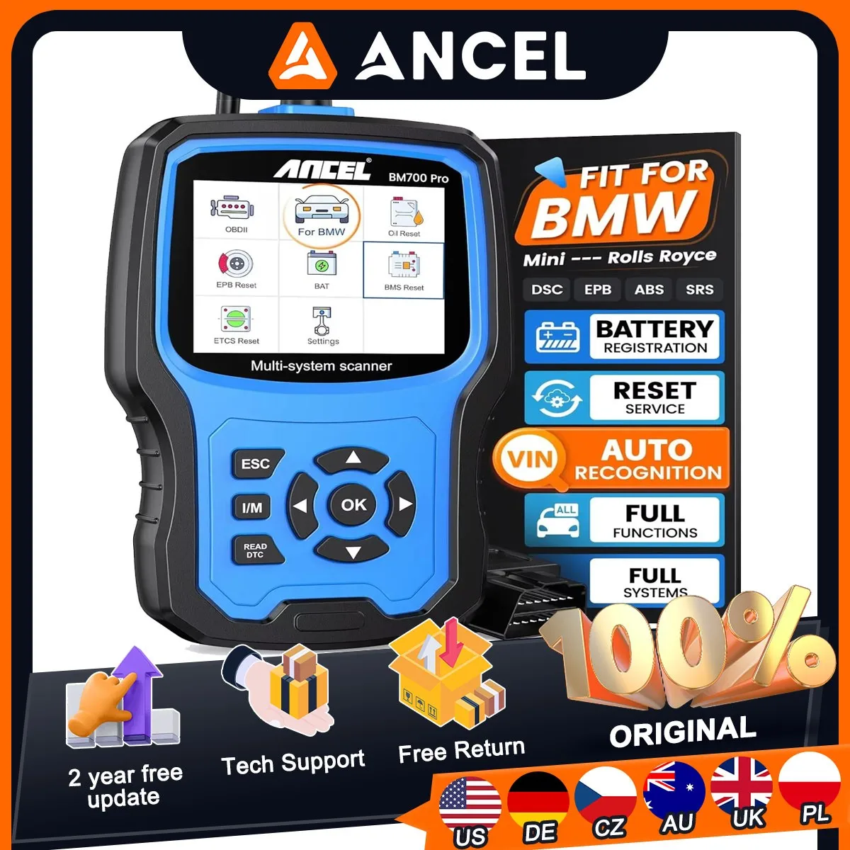 Ancel BM700 PRO OBD2 Scanner Car Diagnostic Tool Multi-System OBD2 Scanner Auto Fault Code Reader for BMW After 1998
Ancel BM700 PRO OBD2 Scanner Car Diagnostic Tool Multi-System OBD2 Scanner Auto Fault Code Reader for BMW After 1998
