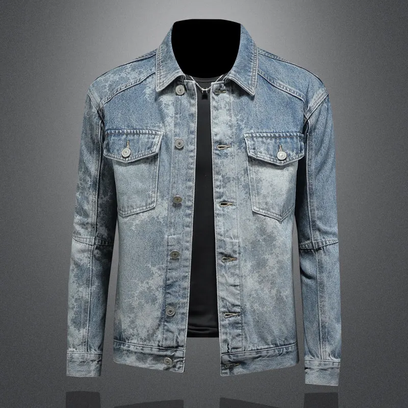 Retro Waed Denim Jaet Men's Spring Snowflake Print Turn-down Collar Loose American Sle Trendy Blue Jeans Outerwear
Retro Waed Denim Jaet Men's Spring Snowflake Print Turn-down Collar Loose American Sle Trendy Blue Jeans Outerwear