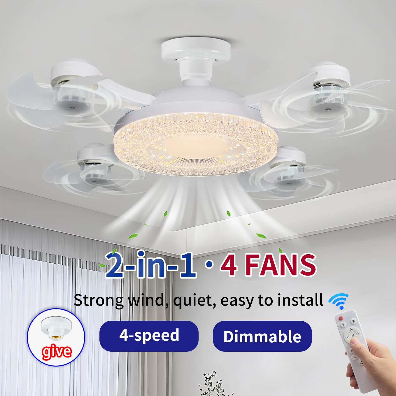 2-in-1 Screw on Drone LED Ceiling Fan Light, Remote Dimming 50-60W, Silent 3-speed Large Fan, Living Room, Bedroom, Dining Room
2-in-1 Screw on Drone LED Ceiling Fan Light, Remote Dimming 50-60W, Silent 3-speed Large Fan, Living Room, Bedroom, Dining Room