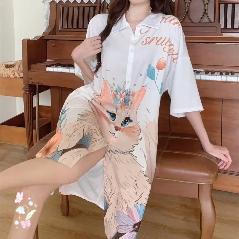 Summer New Women Short Sleeve Ice Silk Sleep Dress Nightgown Plus Size 4XL Pajamas Shirt Fashion Sundress Loose Home Clothes
Summer New Women Short Sleeve Ice Silk Sleep Dress Nightgown Plus Size 4XL Pajamas Shirt Fashion Sundress Loose Home Clothes