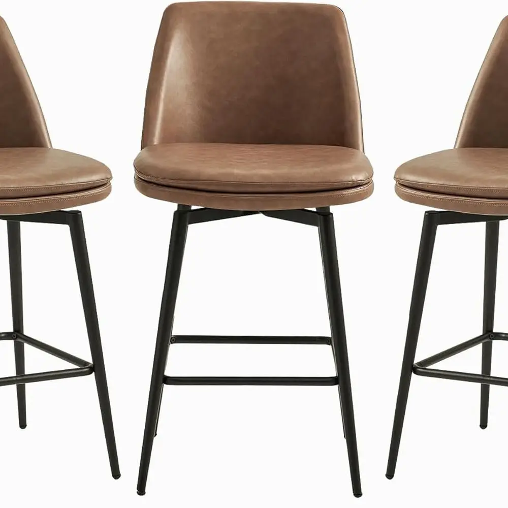 Set of 3 Saddle Brown 27.2 Counter Height Swivel Bar Stools with FSC Upholstered Seats and Metal Legs
Set of 3 Saddle Brown 27.2 Counter Height Swivel Bar Stools with FSC Upholstered Seats and Metal Legs