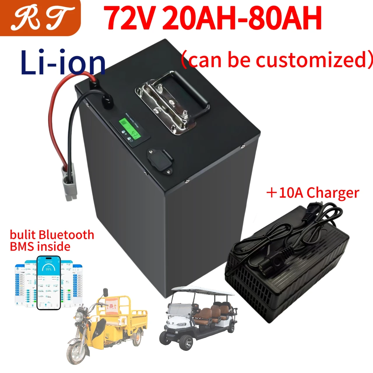 72V 20AH 30AH 40Ah 50AH 60AH 70AH 80Ah Lithium -ion battery with BMS for motorcycle electric car pedal energy golf cart
72V 20AH 30AH 40Ah 50AH 60AH 70AH 80Ah Lithium -ion battery with BMS for motorcycle electric car pedal energy golf cart