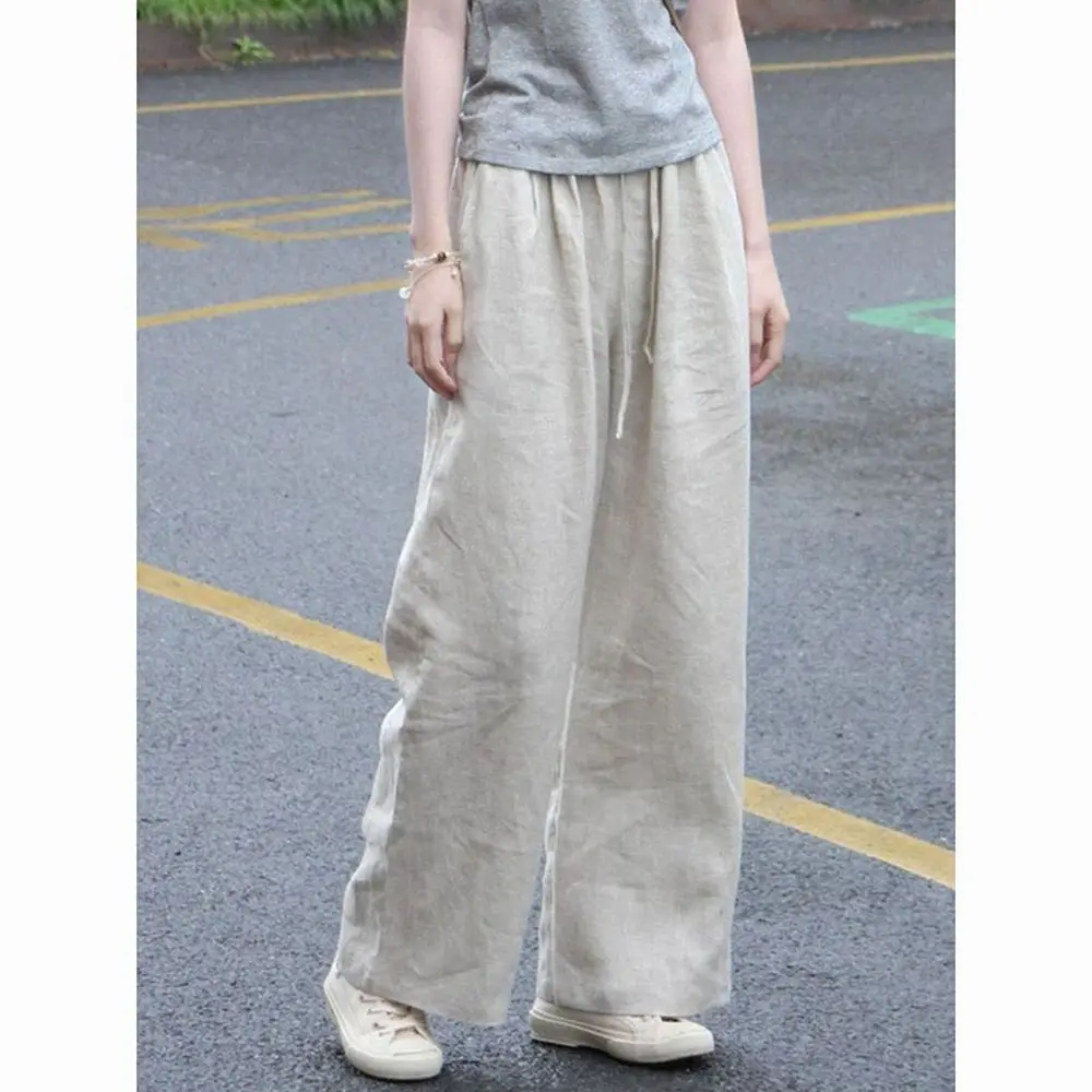 Women Natural Raw Linen Wide Leg Pants Elastic Drawstring High Waist Floor Length Loose Trousers Breathable
Women Natural Raw Linen Wide Leg Pants Elastic Drawstring High Waist Floor Length Loose Trousers Breathable