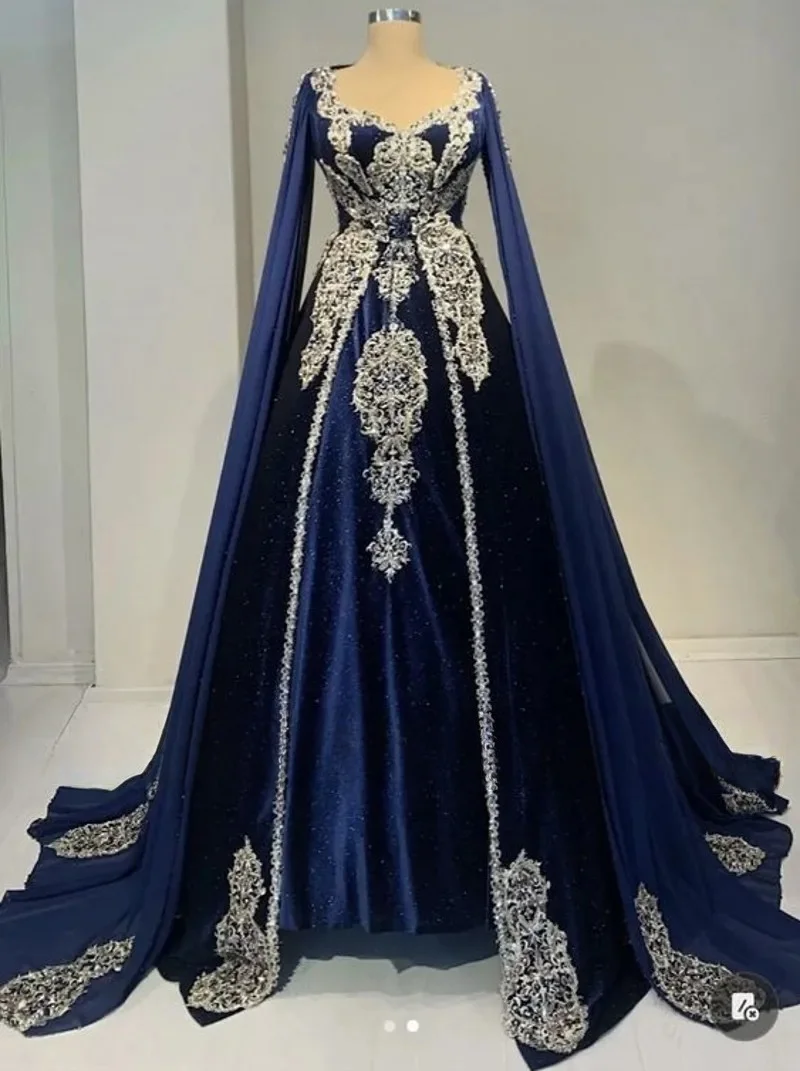 Blue Moroccan Kaftan Caftan Muslim Evening Dresses A-line V-neck Appliques Dubai Arabic Abaya Islamic Gown Customized
Blue Moroccan Kaftan Caftan Muslim Evening Dresses A-line V-neck Appliques Dubai Arabic Abaya Islamic Gown Customized