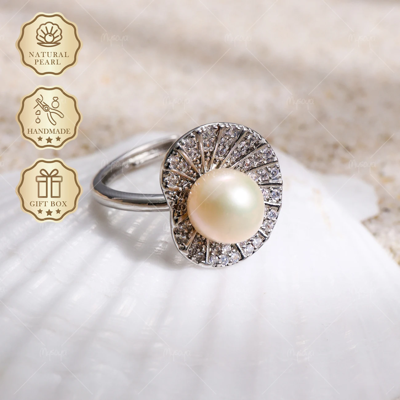MYSOYA 8-9mm Silver Irregular CZ Lotus Leaf Pearl Ring, Gift Box, Birthday & Mother's Day Jewelry S433
MYSOYA 8-9mm Silver Irregular CZ Lotus Leaf Pearl Ring, Gift Box, Birthday & Mother's Day Jewelry S433