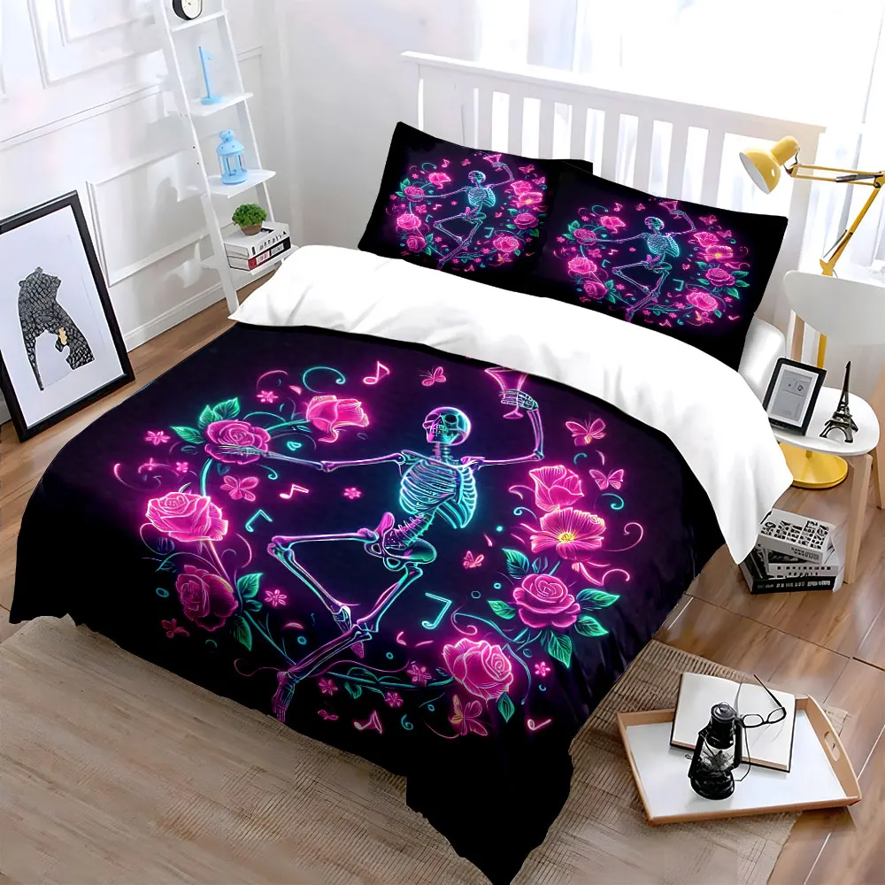 Neon Skeleton Floral Decor Set Bedding Set with 1 Duvet Cover 2 Pillowcases Single Double King Queen, Gift
Neon Skeleton Floral Decor Set Bedding Set with 1 Duvet Cover 2 Pillowcases Single Double King Queen, Gift