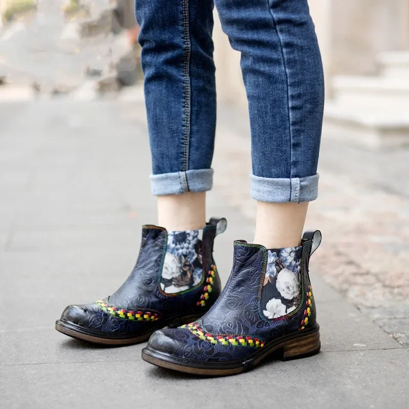 2025 New Autumn Winter Genuine Leather Bohemian Round Toe Ankle Boots Low Heel Flower Splicing Women Shoes Size Bright Blue42
2025 New Autumn Winter Genuine Leather Bohemian Round Toe Ankle Boots Low Heel Flower Splicing Women Shoes Size Bright Blue42