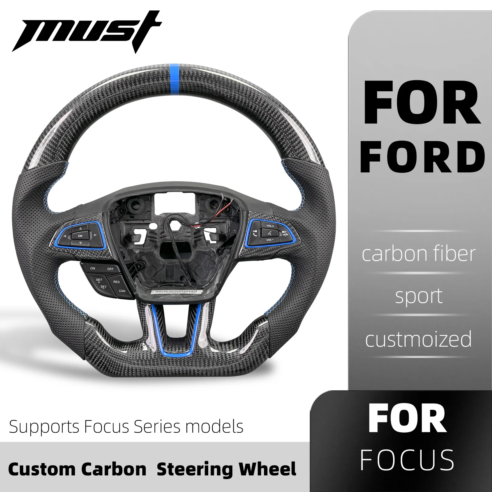 Рулевое колесо из углеродного волокна Ford Focus по индивидуальному заказу, подходит для RS ST ST-Line 2018 2019 2020 2021 Sport
Рулевое колесо из углеродного волокна Ford Focus по индивидуальному заказу, подходит для RS ST ST-Line 2018 2019 2020 2021 Sport