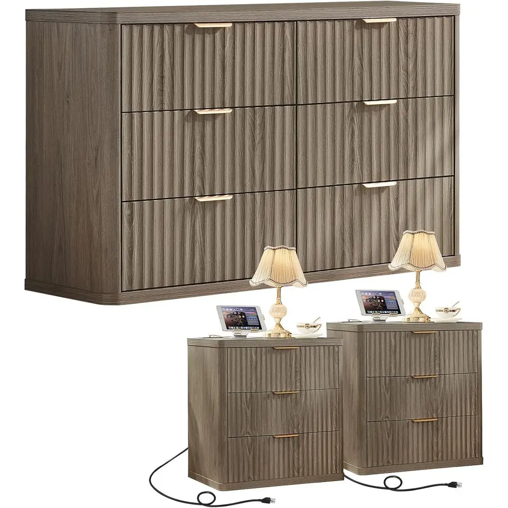 luted Drer and 3 Ders Nightstand Set o 2, Wood 48" Wide Drer & 23" Night Stand with Charging Station, 3 Piece Bedroom urniture S
luted Drer and 3 Ders Nightstand Set o 2, Wood 48" Wide Drer & 23" Night Stand with Charging Station, 3 Piece Bedroom urniture S