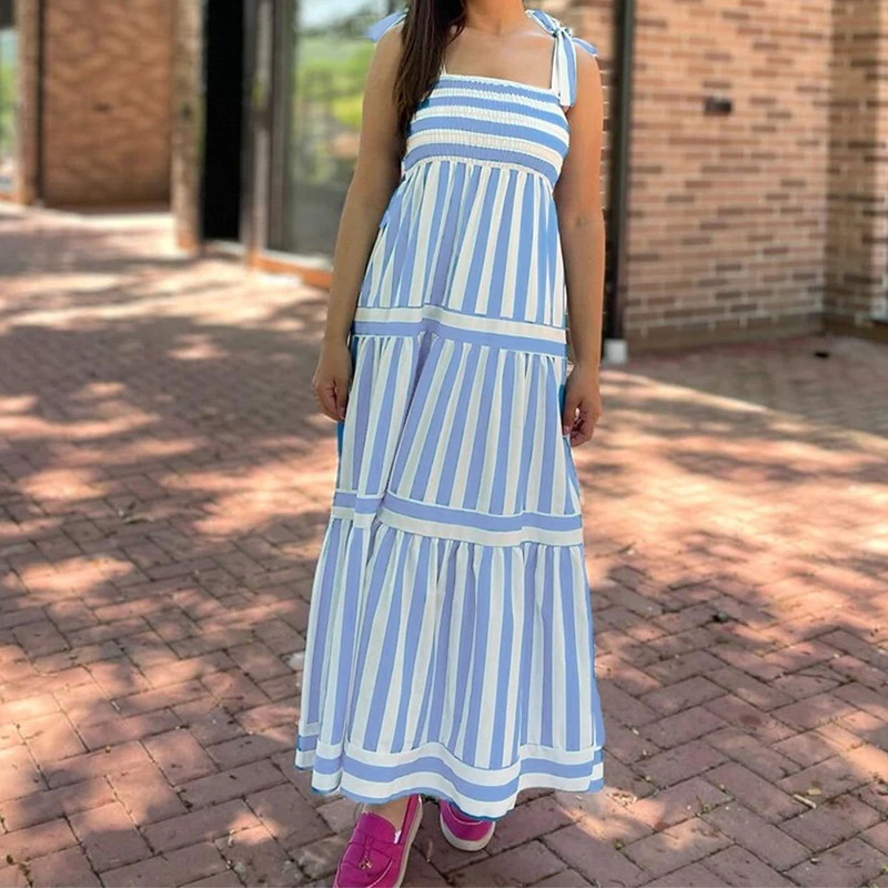 Sexy Women's Summer Long Dress Bohemian Style Elegant Striped Beach Sundress Strap Big Swing Maxi Dresses Female Ladies Vestidos
Sexy Women's Summer Long Dress Bohemian Style Elegant Striped Beach Sundress Strap Big Swing Maxi Dresses Female Ladies Vestidos