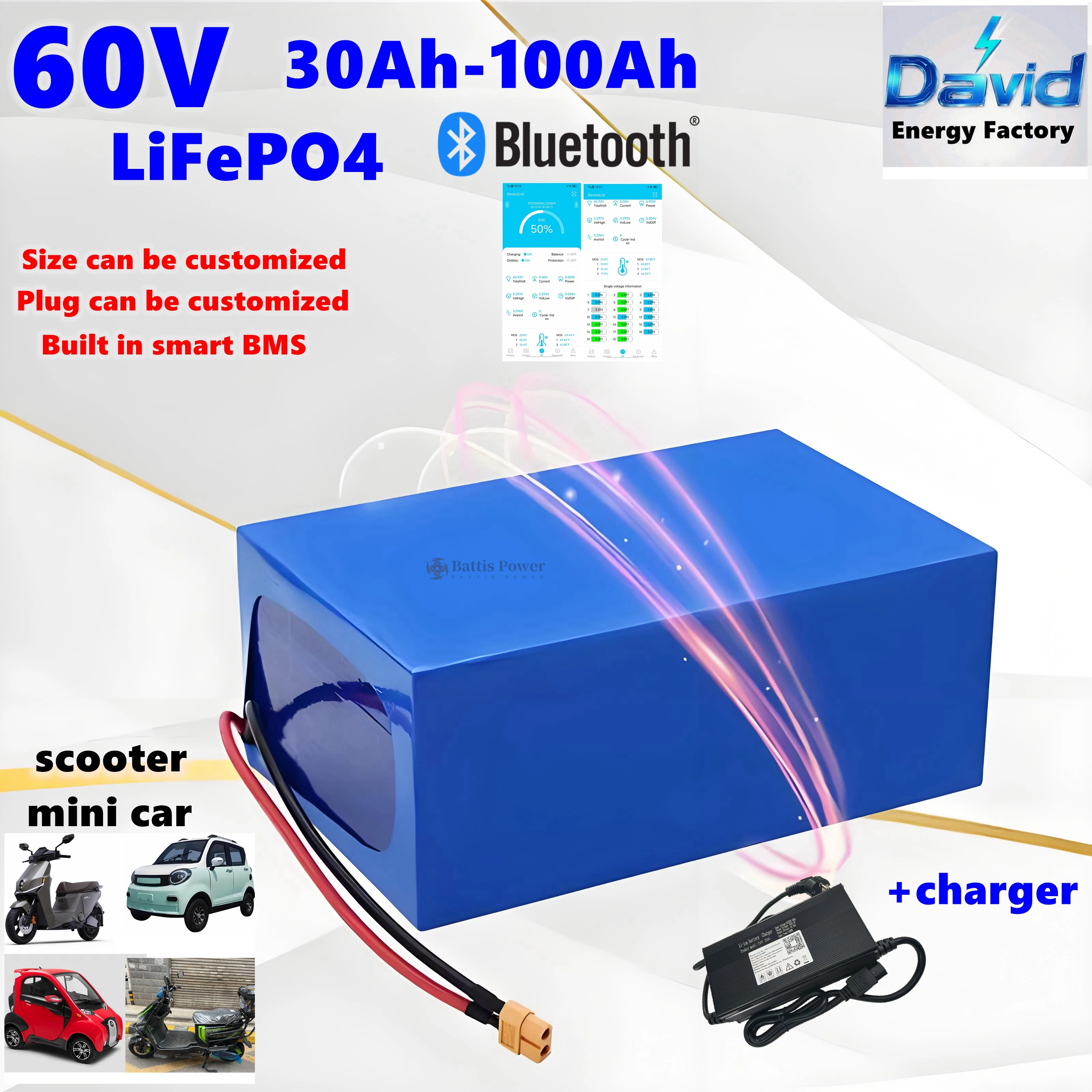 Аккумулятор LiFePO4 60В 30Ач-100Ач: универсальный для электротранспорта, автодомов и фотоэлектрических систем, с длительным сроком службы и низким уровнем саморазрядки.
Аккумулятор LiFePO4 60В 30Ач-100Ач: универсальный для электротранспорта, автодомов и фотоэлектрических систем, с длительным сроком службы и низким уровнем саморазрядки.