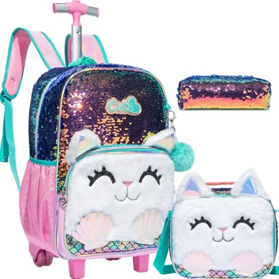 Cute Cat Rolling Backpack for Girls Backpacks with Wheels for Elementary School Students 3 in 1 Travel Luggage Suitcase with Lu
Cute Cat Rolling Backpack for Girls Backpacks with Wheels for Elementary School Students 3 in 1 Travel Luggage Suitcase with Lu
