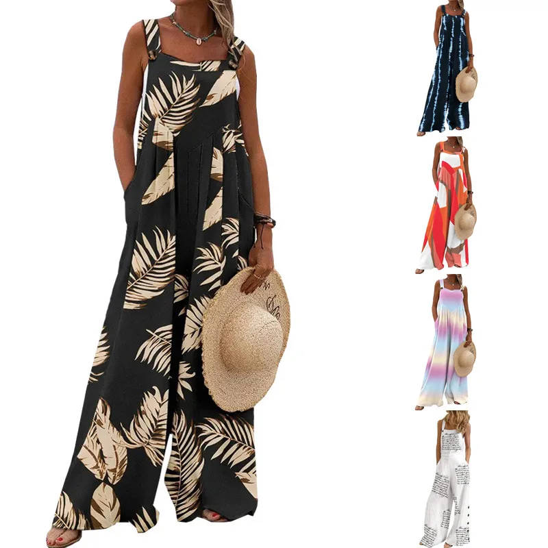 Summer New Loose Casual Holiday Style Women's One-Piece Pants Wide Leg Pants Print Casual Strap High Waist Long Pants
Summer New Loose Casual Holiday Style Women's One-Piece Pants Wide Leg Pants Print Casual Strap High Waist Long Pants