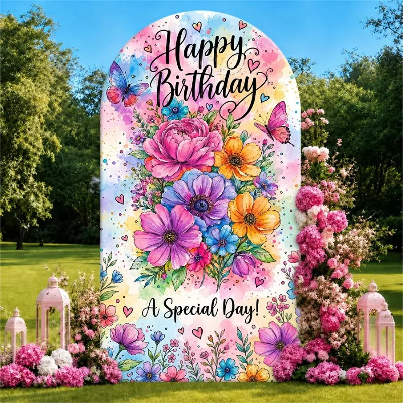 Single Side Arch Backdrop Cover Happy Birthday Floral Arch Background for Party Decor with Vibrant Roses Lilies and Butterflies
Single Side Arch Backdrop Cover Happy Birthday Floral Arch Background for Party Decor with Vibrant Roses Lilies and Butterflies