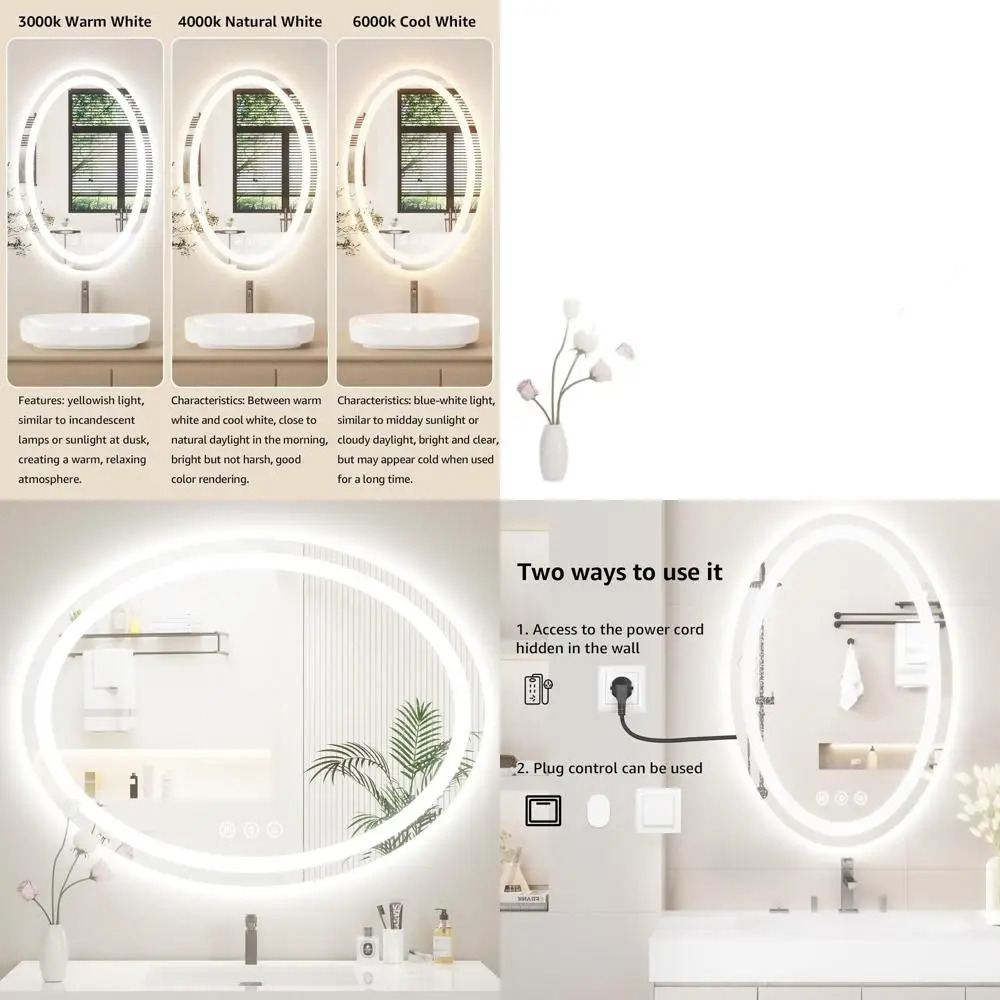 Зеркало для ванной овальной формы 40x30 см с LED-подсветкой, функцией антизапотевания, передней и задней подсветкой, регулировкой яркости, 3 варианта цвета
Зеркало для ванной овальной формы 40x30 см с LED-подсветкой, функцией антизапотевания, передней и задней подсветкой, регулировкой яркости, 3 варианта цвета