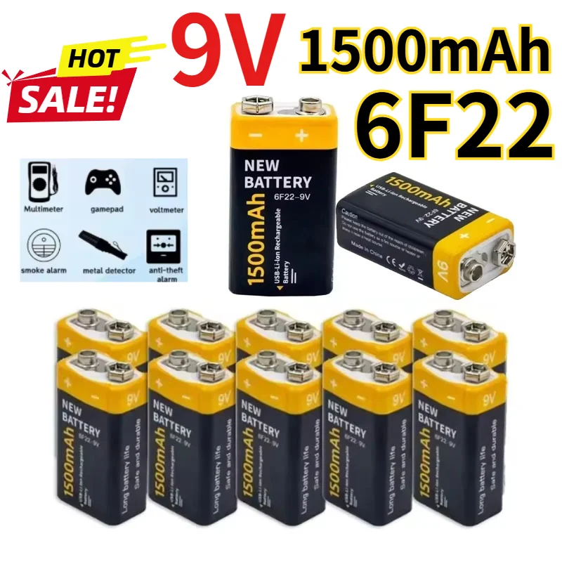 Premium Quality 6F22 9V Rechargeable Battery 1500mAh Type-C Rechargeable Lithium-ion Battery Suitable for Toys Microphones Etc
Premium Quality 6F22 9V Rechargeable Battery 1500mAh Type-C Rechargeable Lithium-ion Battery Suitable for Toys Microphones Etc