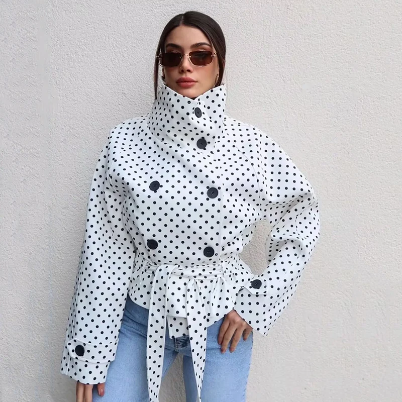 Women's Trench Coat 2026 New Fashion Spring Autumn Long-Sleeve Belt Polka Dot Jacket for Women Casual Chic Ladies Outerwear
Women's Trench Coat 2026 New Fashion Spring Autumn Long-Sleeve Belt Polka Dot Jacket for Women Casual Chic Ladies Outerwear