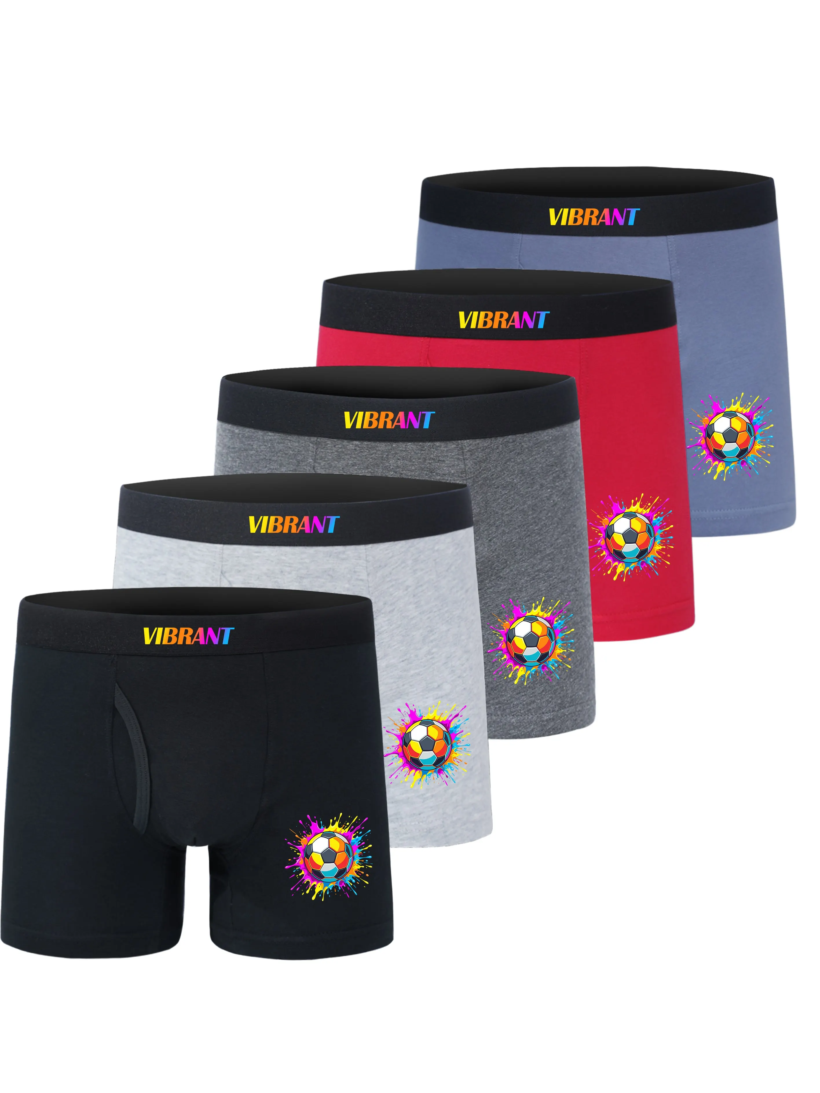 5 Pack Boys Vibrant Cotton Sport Underwear Color Splash Soccer Print Boxer Briefs Multicolor Breathable Children's Underpants
5 Pack Boys Vibrant Cotton Sport Underwear Color Splash Soccer Print Boxer Briefs Multicolor Breathable Children's Underpants