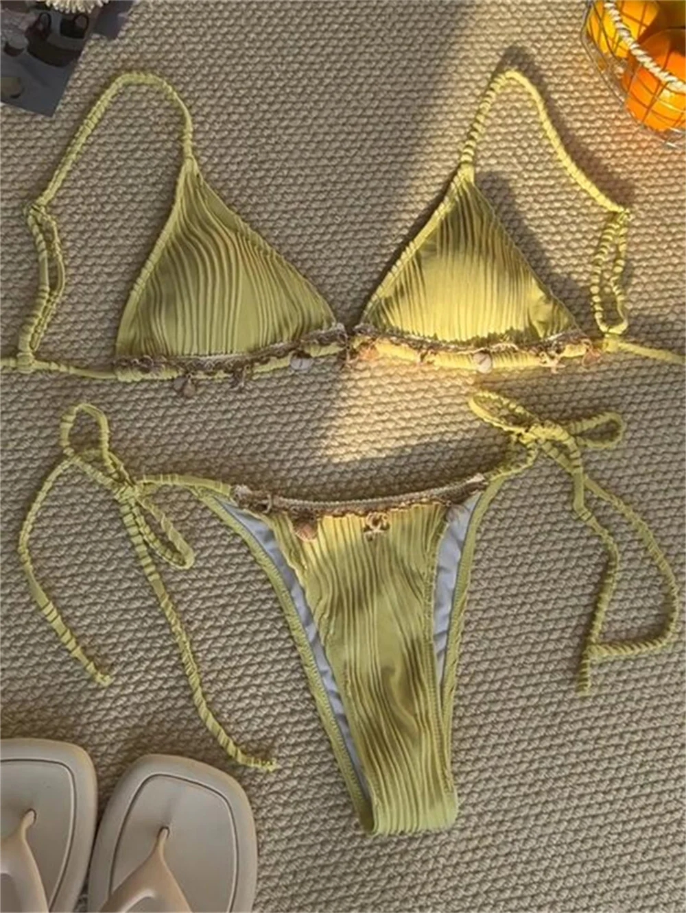 Sexy Solid Beach Bikinis Ribbed Shell Border Y2k Swimsuit Women Lace Up Backless Vacation Swimwears Two Piece Outfits Bikini Set
Sexy Solid Beach Bikinis Ribbed Shell Border Y2k Swimsuit Women Lace Up Backless Vacation Swimwears Two Piece Outfits Bikini Set