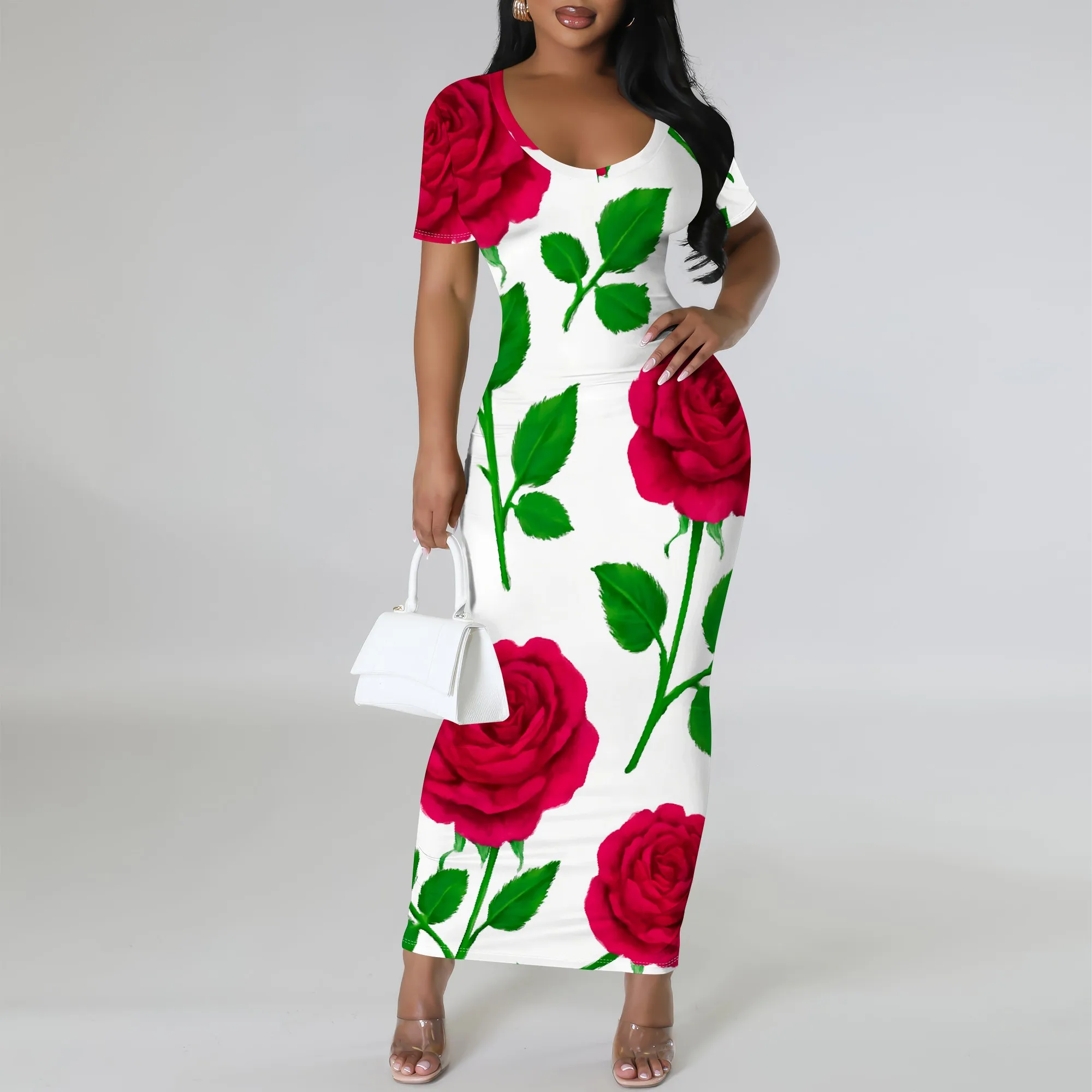 Women's Red Rose Print Maxi Dress Bodycon V-Neck Short Sleeve Summer Holiday Party Dress XS-3XL
Women's Red Rose Print Maxi Dress Bodycon V-Neck Short Sleeve Summer Holiday Party Dress XS-3XL