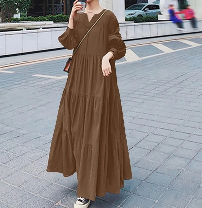 Lotus Leaf Edge Large Display Solid Color Dress Autumn Long Sleeved V-neck Women's Long Loose Dress Vestidos
Lotus Leaf Edge Large Display Solid Color Dress Autumn Long Sleeved V-neck Women's Long Loose Dress Vestidos