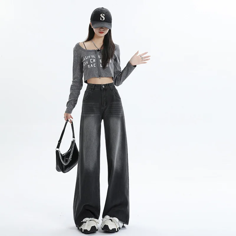 American Retro Gray High-Waisted Wide-Leg Jeans Women2025Spring New Loose Draped Floor-Length Straight Pants
American Retro Gray High-Waisted Wide-Leg Jeans Women2025Spring New Loose Draped Floor-Length Straight Pants
