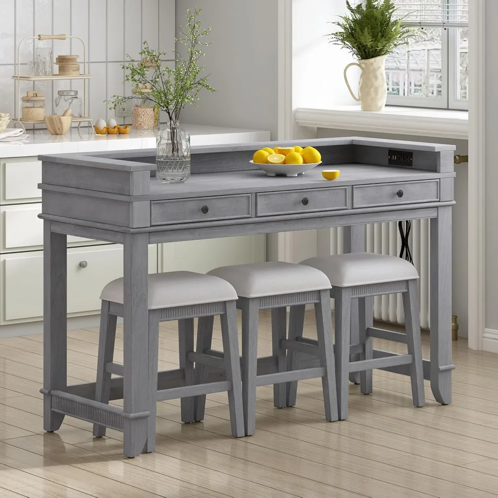 Wood Kitchen Bar Table Set with Stools for 3 Persons 4 Piece Dining Room Table Set with Drawers and Charging Station
Wood Kitchen Bar Table Set with Stools for 3 Persons 4 Piece Dining Room Table Set with Drawers and Charging Station