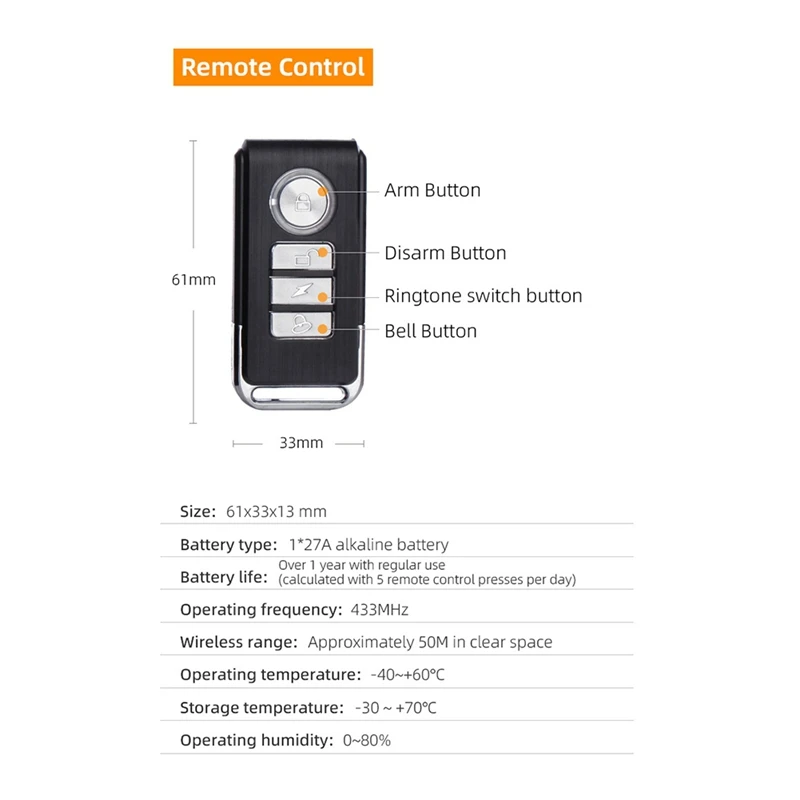 ZXC-ryBicycle Alarm Bell 113dB Электрический велосипедный звуковой сигнал Мотоцикл Безопасность Противоугонный беспроводной пульт дистанционного управления Вибрация 
ZXC-ryBicycle Alarm Bell 113dB Электрический велосипедный звуковой сигнал Мотоцикл Безопасность Противоугонный беспроводной пульт дистанционного управления Вибрация