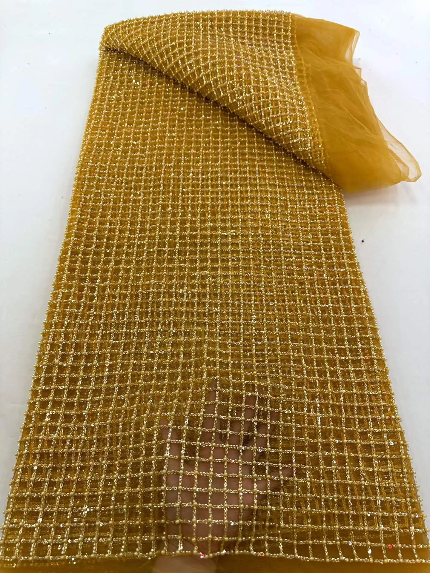 5 Yards Luxury African Sequins Lace Fabric High Quality French Nigerian Beaded Groom Lace for Wedding Dress 2026
5 Yards Luxury African Sequins Lace Fabric High Quality French Nigerian Beaded Groom Lace for Wedding Dress 2026