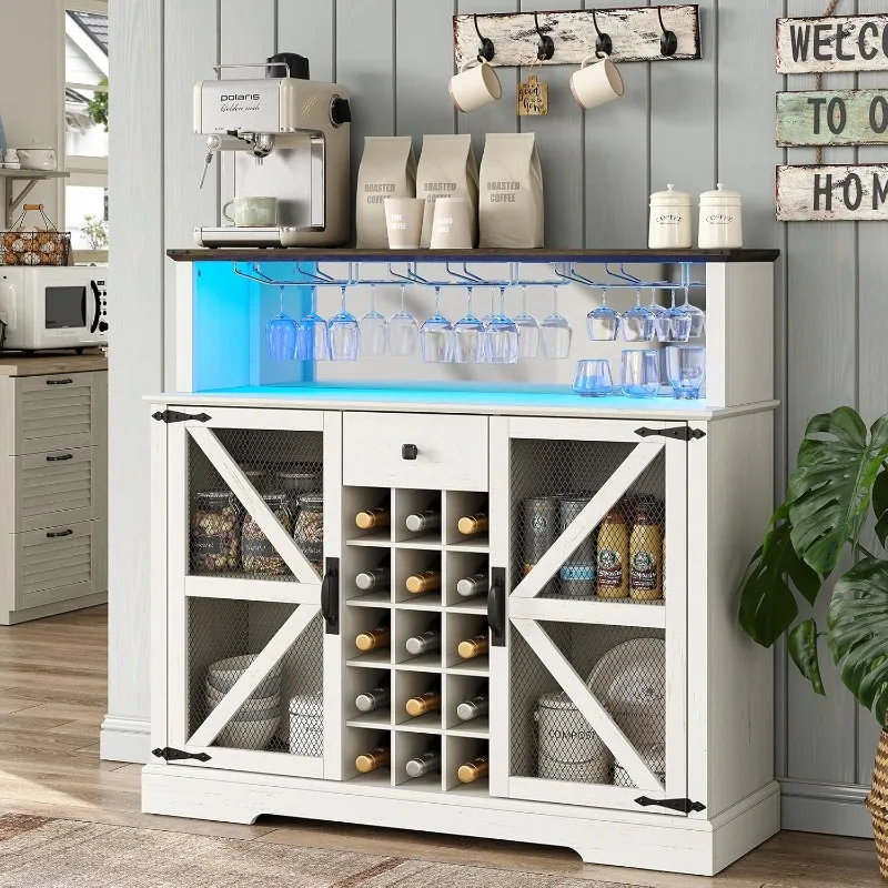 Bar Cabinet with LED Lights, 47.3" Wine Bar Cabinet, Farmhouse Mental Mesh Door & Wine and Glass Rack, Kitchen Buffet
Bar Cabinet with LED Lights, 47.3" Wine Bar Cabinet, Farmhouse Mental Mesh Door & Wine and Glass Rack, Kitchen Buffet