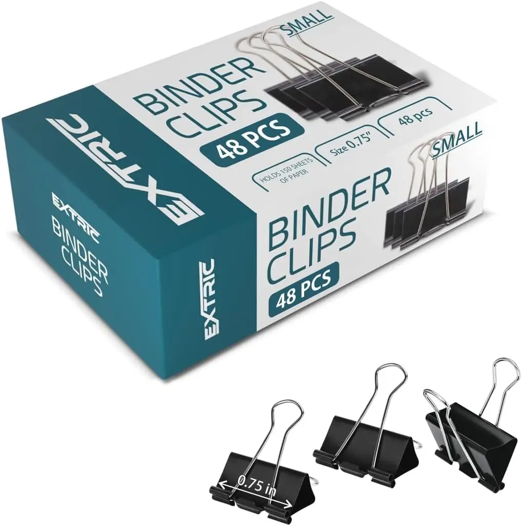 48 Small Binder Clips, 0.75 Inch Black Paper Clamps for Home Office School Supplies
48 Small Binder Clips, 0.75 Inch Black Paper Clamps for Home Office School Supplies