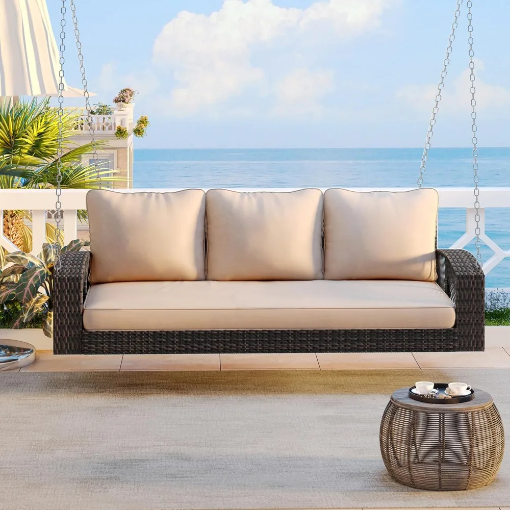 3 Seat Porch Swing, PE Wicker Porch Swing with Chains, Patio Swing Bench with Cushions for Backyard, Garden
3 Seat Porch Swing, PE Wicker Porch Swing with Chains, Patio Swing Bench with Cushions for Backyard, Garden
