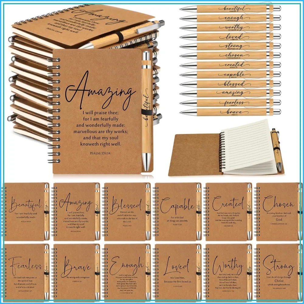 60 Sets Inspirational Bible Verse Spiral Notebooks & Bamboo Ballpoint Pens Bulk Church VBS Sunday School Party Favors
60 Sets Inspirational Bible Verse Spiral Notebooks & Bamboo Ballpoint Pens Bulk Church VBS Sunday School Party Favors