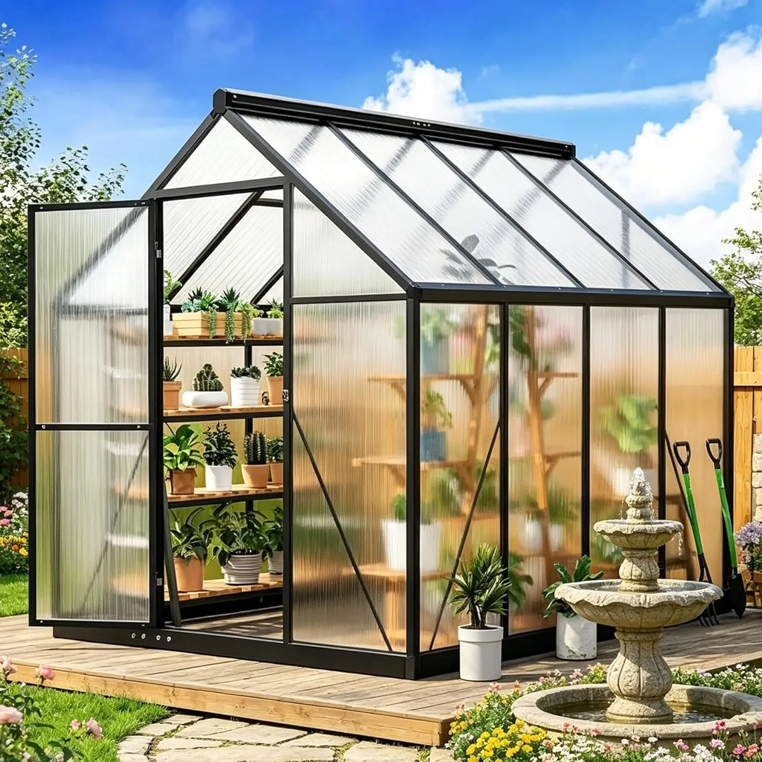 5.8x7.3 FT Greenhouse for Outdoors, Quick-fit Structure Polycarbonate Greenhouse with Window for Ventilation,, Customized
5.8x7.3 FT Greenhouse for Outdoors, Quick-fit Structure Polycarbonate Greenhouse with Window for Ventilation,, Customized