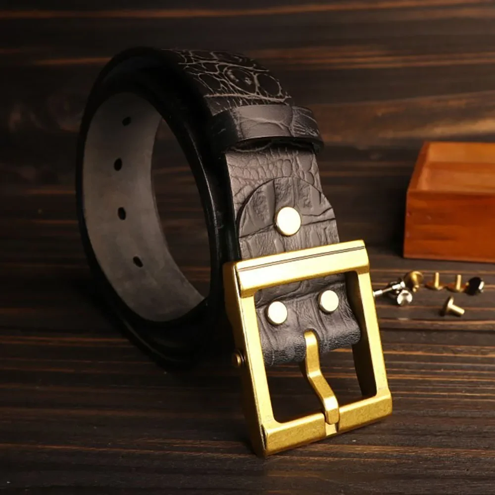 Genuine Handcrafted Durable Pressed Crocodile Pattern Cowhide Leather Belts with Retro Brass FC Buckles for Men 38mm Width
Genuine Handcrafted Durable Pressed Crocodile Pattern Cowhide Leather Belts with Retro Brass FC Buckles for Men 38mm Width