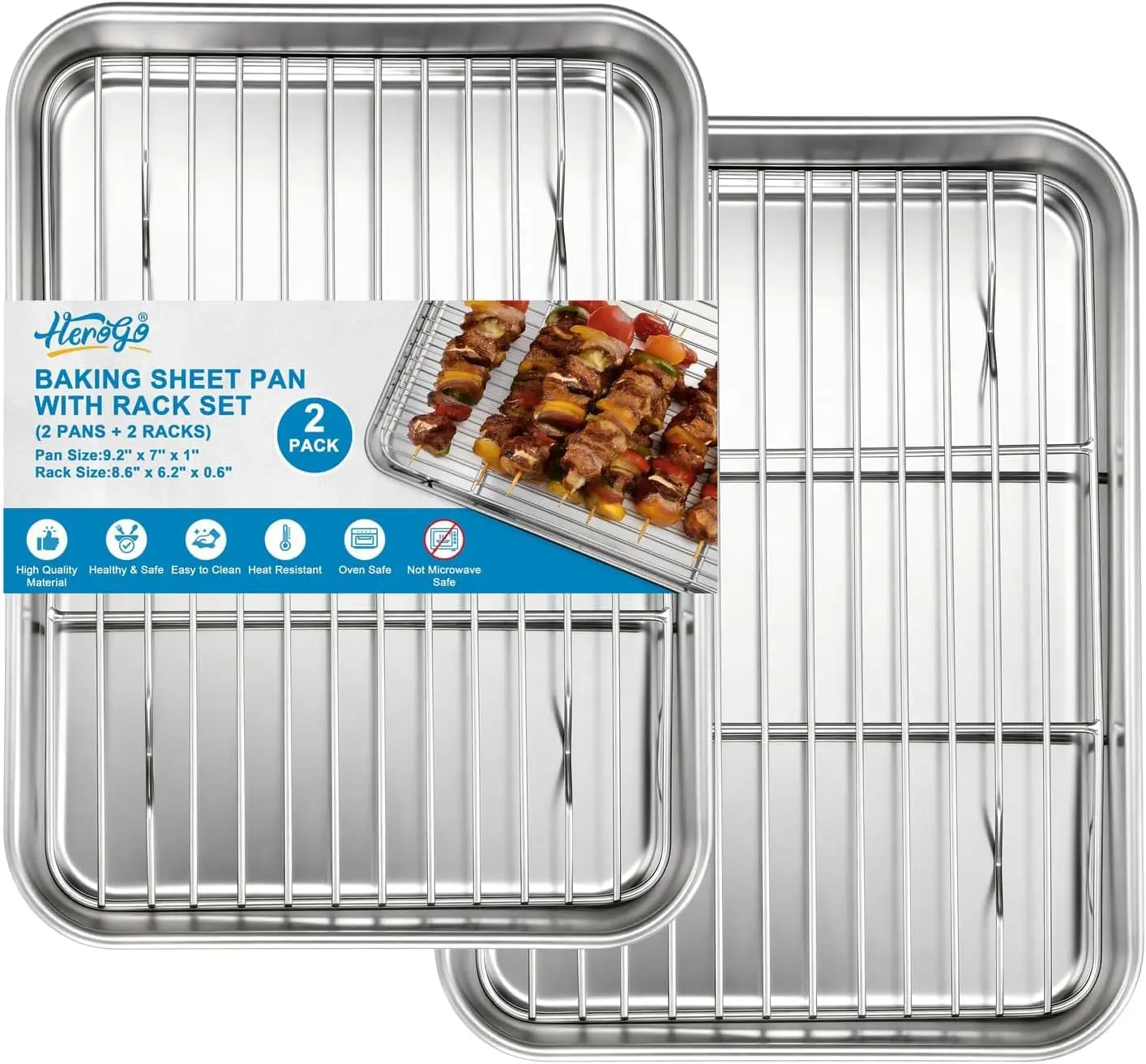Baking Sheet with Wire Rack Set(2 Pans + 2 Racks), 9.2'' x 7'' x 1'' Stainless Steel Cookie Sheet Set for Oven, Non Toxic & Heavy Duty & Easy Clean- Small
Baking Sheet with Wire Rack Set(2 Pans + 2 Racks), 9.2'' x 7'' x 1'' Stainless Steel Cookie Sheet Set for Oven, Non Toxic & Heavy Duty & Easy Clean- Small