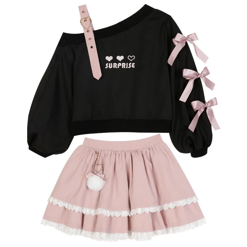 2025 hot sale Spring Chic Gothic Skirt Sets Japan Girls Sweet Lolita Cute Heart Black Off Shoulder Hoodies Mini Skirts Suit Wome
2025 hot sale Spring Chic Gothic Skirt Sets Japan Girls Sweet Lolita Cute Heart Black Off Shoulder Hoodies Mini Skirts Suit Wome