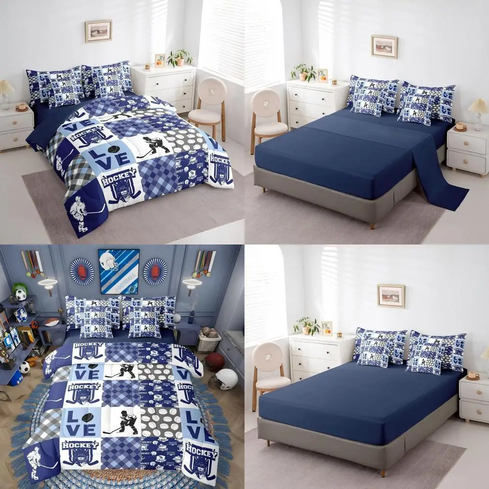 Hockey-Themed 7-Piece Comforter Set with Sheets for Teen Boys: Blue Bedding with Puck and Player Room Decor
Hockey-Themed 7-Piece Comforter Set with Sheets for Teen Boys: Blue Bedding with Puck and Player Room Decor