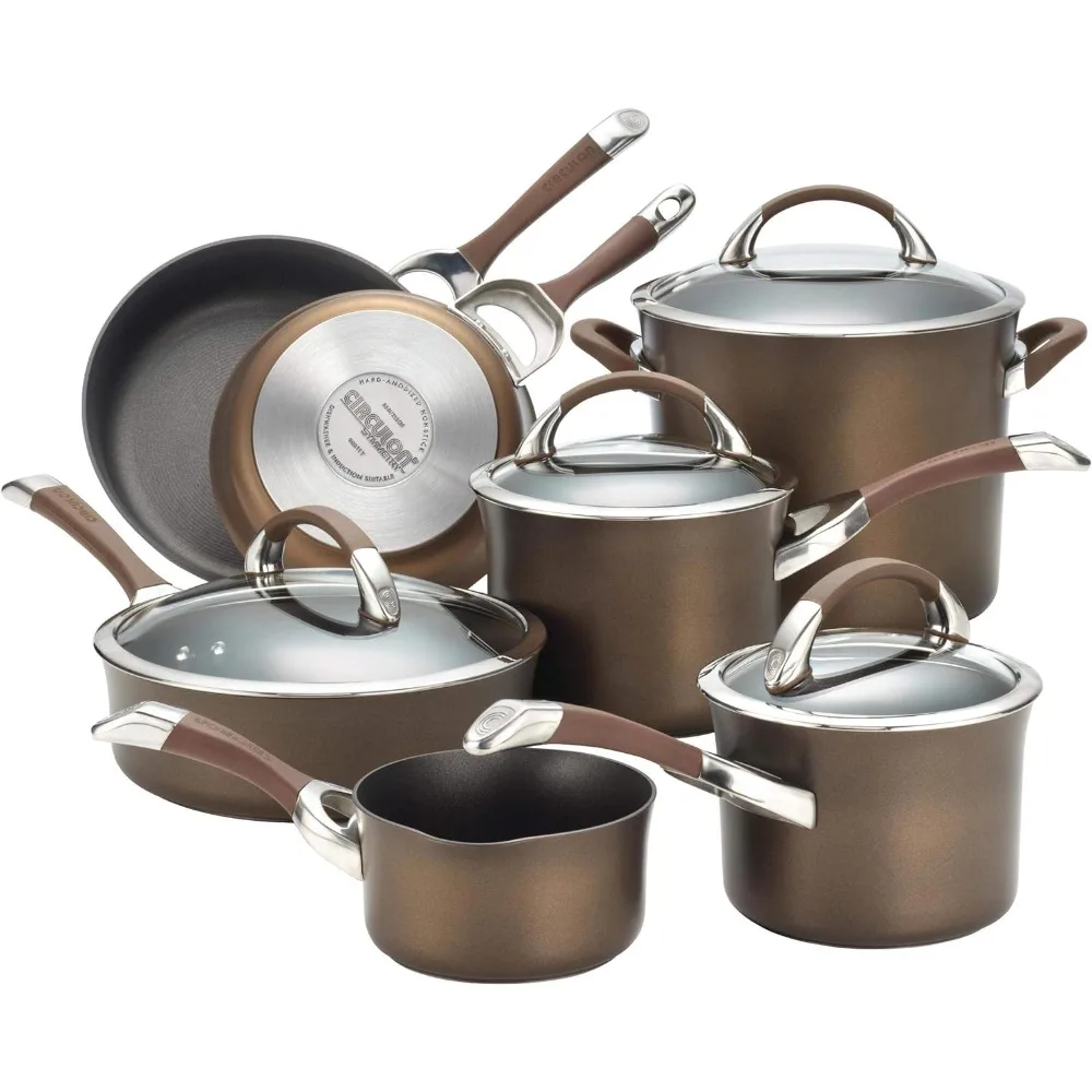 Symmetry Dishwasher Safe Hard Anodized Nonstick Cookware Pots and Pans Set, 11-Piece, Chocolate
Symmetry Dishwasher Safe Hard Anodized Nonstick Cookware Pots and Pans Set, 11-Piece, Chocolate