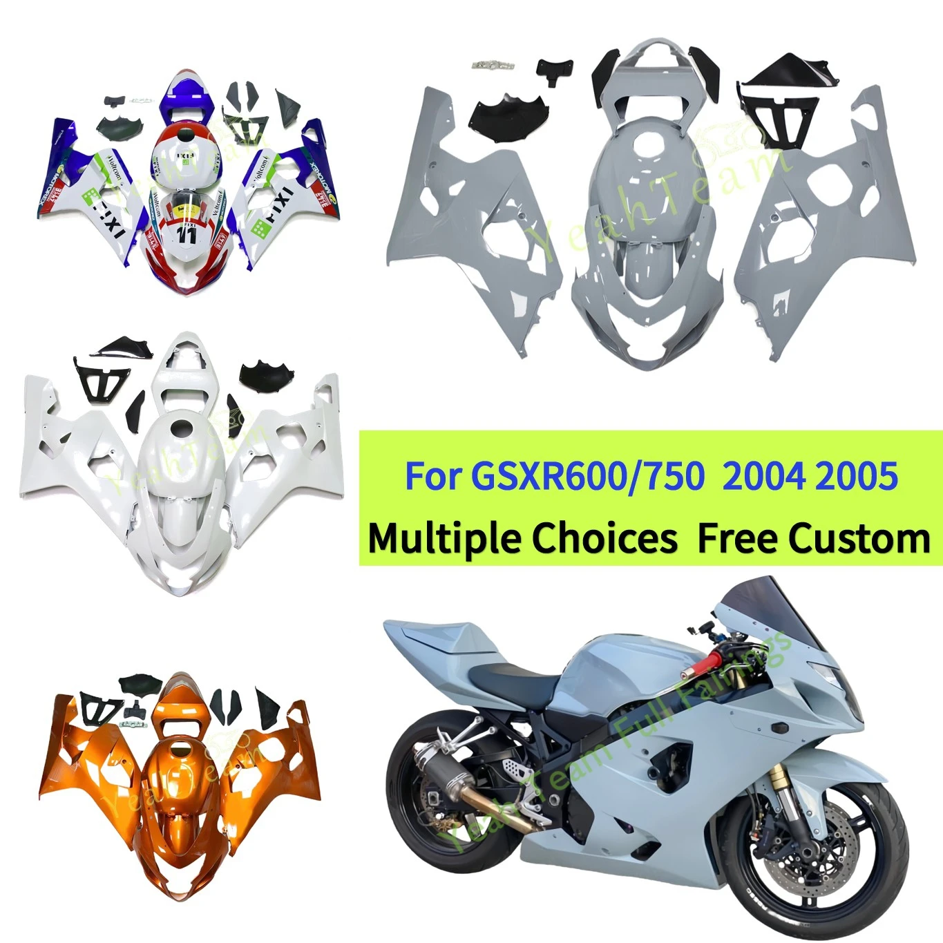 Injection Molded Fairings Kits Fit for GSXR600 750 K4 2004 2005 K5 GSXR 600 GSXR 750 Nardo Grey Body Works Cover Fairings
Injection Molded Fairings Kits Fit for GSXR600 750 K4 2004 2005 K5 GSXR 600 GSXR 750 Nardo Grey Body Works Cover Fairings