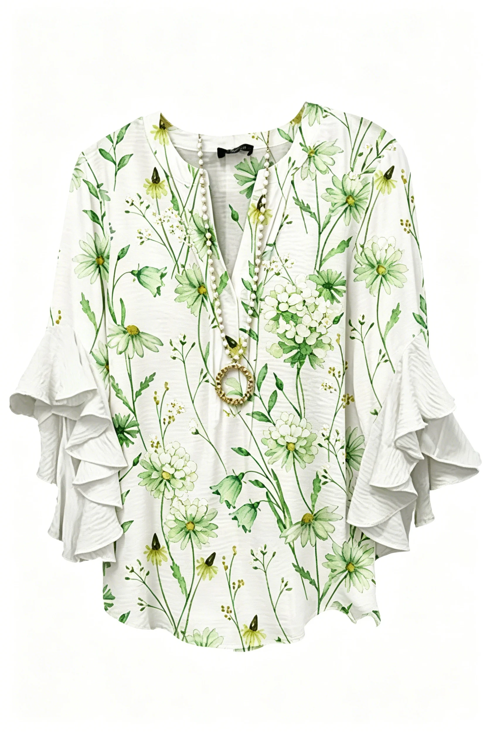 Women's White Watercolor Daisy Print Ruffle Sleeve Blouse, Casual Tops for Spring Summer Daily Streetwear & Elegant Occasions
Women's White Watercolor Daisy Print Ruffle Sleeve Blouse, Casual Tops for Spring Summer Daily Streetwear & Elegant Occasions
